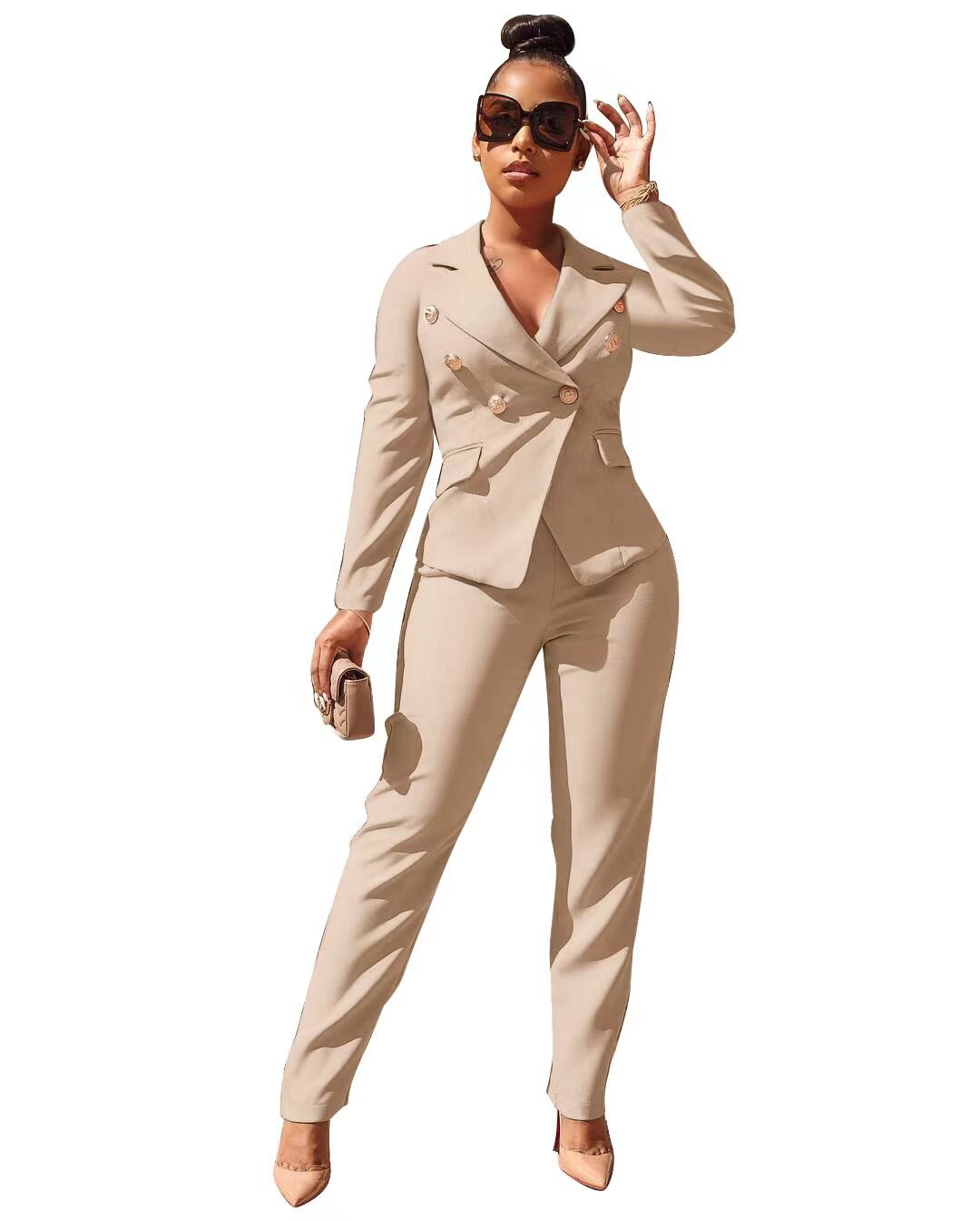 CM.YAYA Autumn Winter Women&#39;s Set Long Sleeve Blazer and Pants Suit Office Lady Tracksuit Two 2 Piece Set Elegant INS Outfits