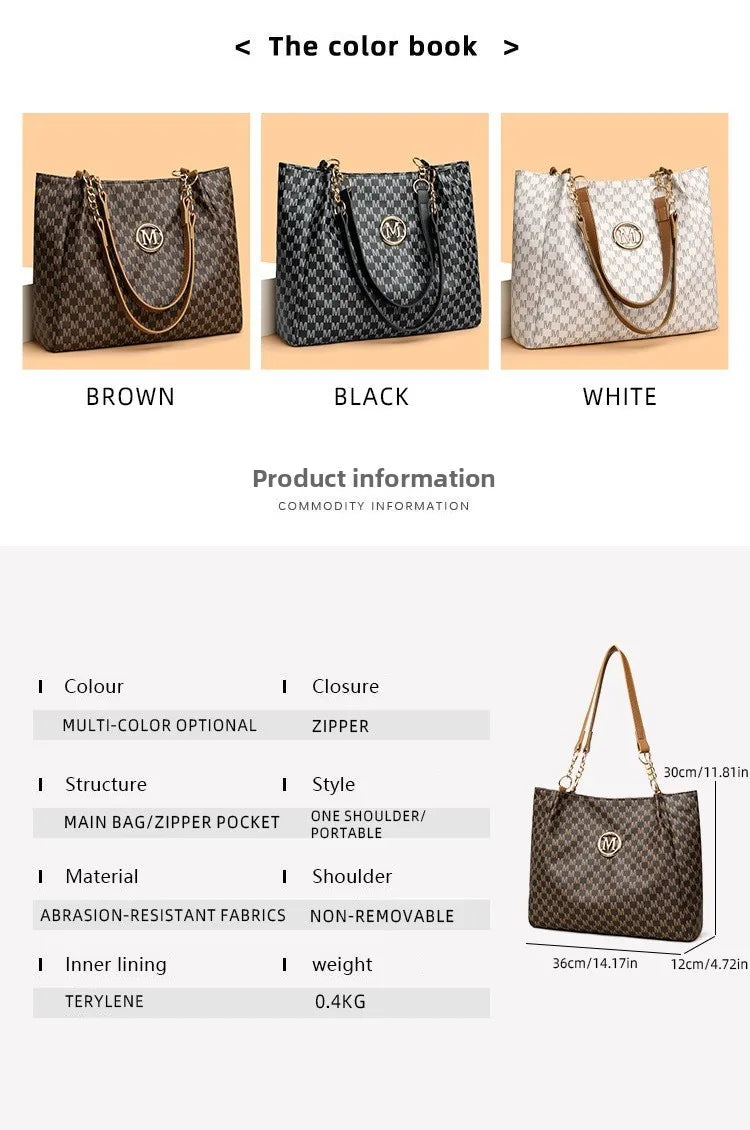 Women's New Commuter Tote Bag Trendy Fashionable Single Shoulder Large Capacity Simple Vintage Print