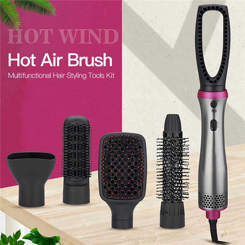 One Step Hot Air Brush 5 in 1 Electric Comb Hair Straightener and Curler Replaceable Ioned Blower Dryer Anti-scald Styling Tolls