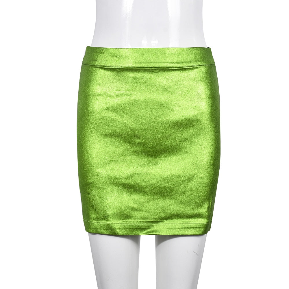 Sexy Sparkly Slit Long Skirts Women High Waist Metallic Green Slim Maxi Skirt 2023 Summer Harajuku Elegant Fairy Grunge Clothes