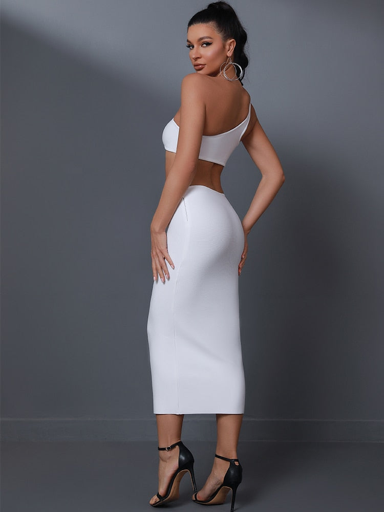 White Bandage Dress Women Midi Party Dress Bodycon Elegant Cut Out Sexy Backless Evening Birthday Club Outfits Summer 2023