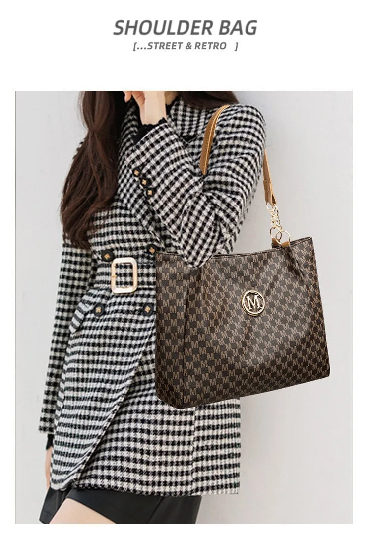 Women's New Commuter Tote Bag Trendy Fashionable Single Shoulder Large Capacity Simple Vintage Print
