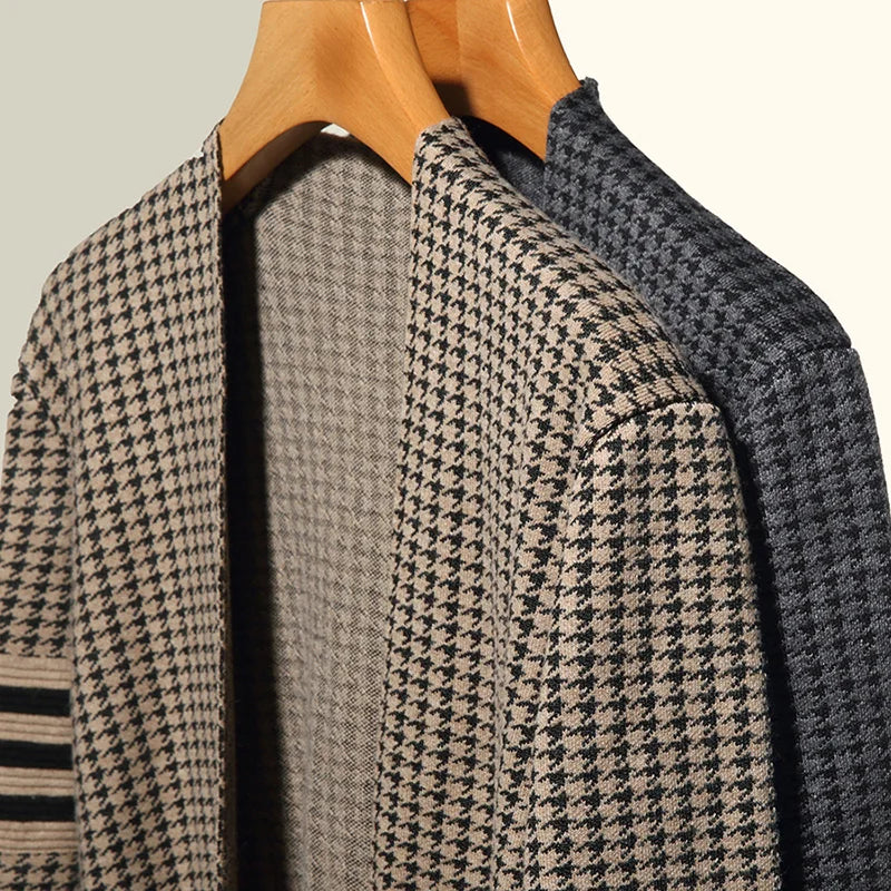 Brand Houndstooth Men Knitted Cardigan Buttonless Casual Comfortable Versatile Coats Jacket Classic Cardigans 2023 Autumn/Winter