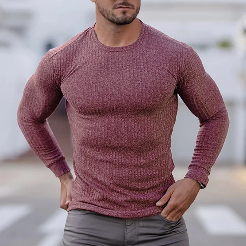 Spring Autumn Knitted Sports Long-sleeved Men's Slim Fit Round Neck Running T-shirt Men Casual Gym Training Bodybuilding Tops