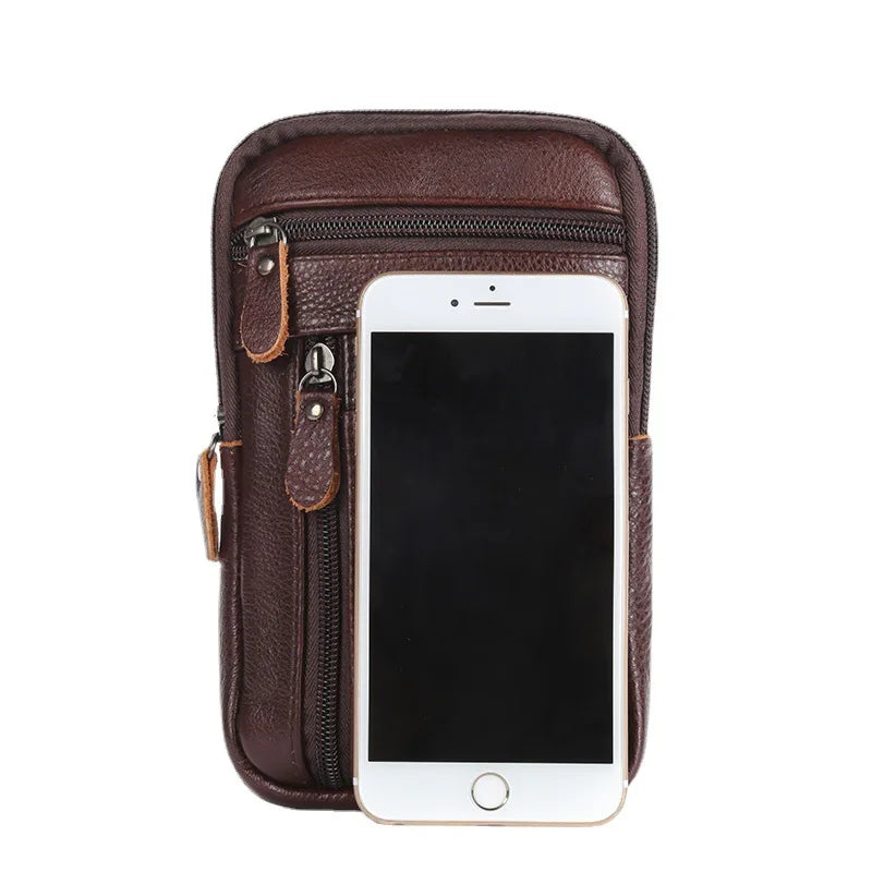 Men's Genuine Leather Waist Packs Bolsas Phone Pouch Bags Men Handbag Bag Small Chest Shoulder Belt Bag Crossbody Leather Bags