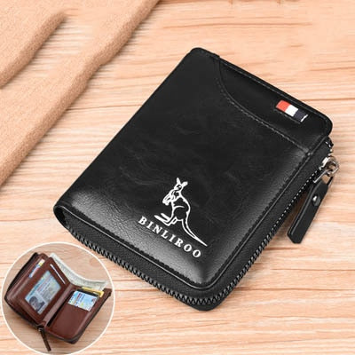 2021 Fashion Men's Coin Purse Wallet RFID Blocking Man Leather Wallet Zipper Business Card Holder ID Money Bag Wallet Male