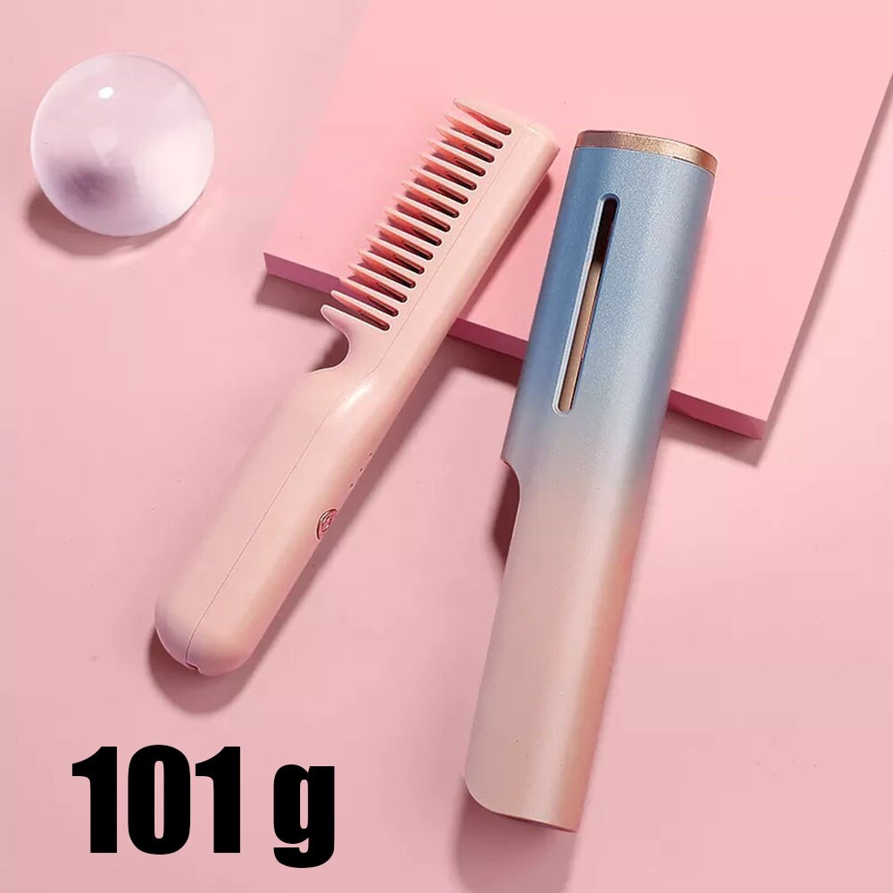 Wireless Hair Straightener Brush for Beard Straight Comb for Women and Men 18W Mini Magic Portable Cordless USB Charging Stylers