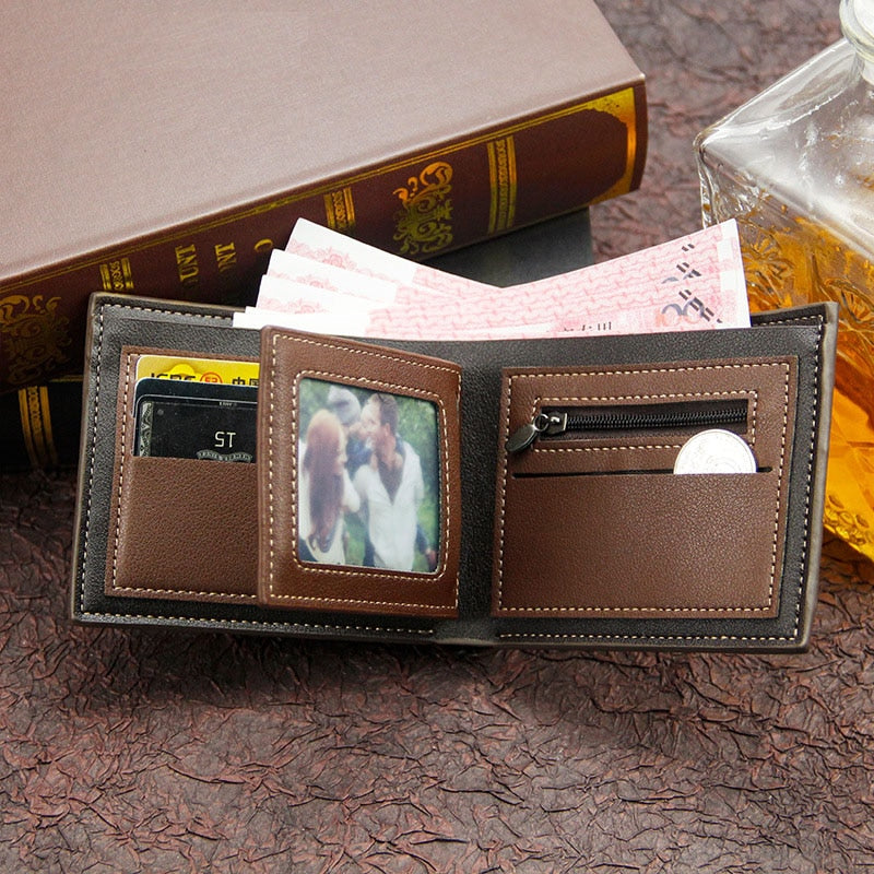 Short Men Wallets Slim Classic Coin Pocket Photo Holder Small Male Wallet Print Quality Card Holder Frosted Leather Men Purses