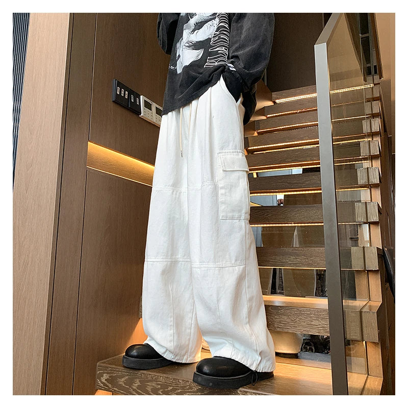 Multi-Pocket Washed Cargo Pants Men Women Y2K Vintage Streetwear Loose Oversized Straight Wide-Leg Jeans Dark Green/Purple