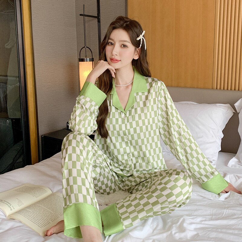Pajamas Women's Ice Silk 2023 Spring New Long Sleeve Trousers Suit Cartoon Dream Rotating Carriage Home Wear