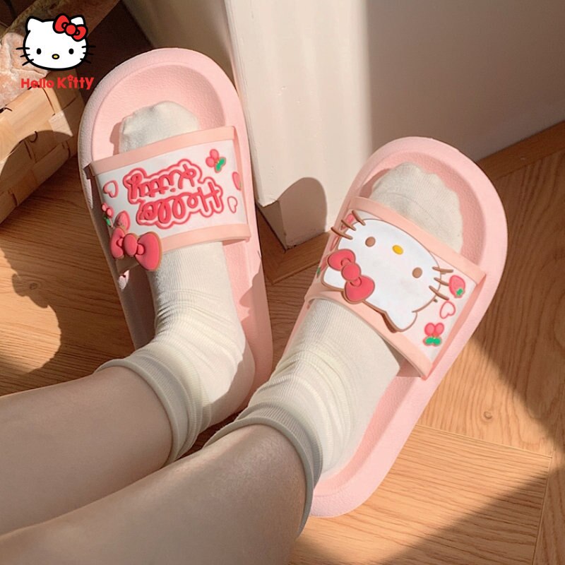 Simple Hello Kitty Anime Cartoon Pink Songgao Sandals Slippers Wedge Heel Clip Feet Thick Bottom Non-Slip Slippers Kids Gifts