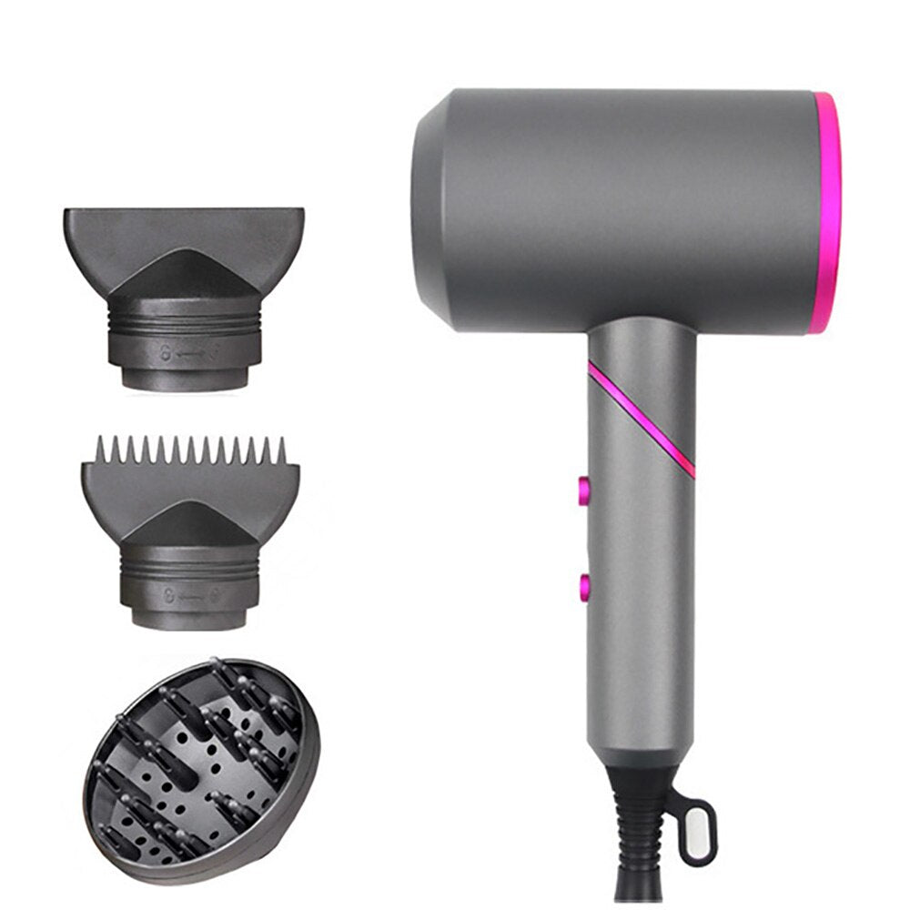 Foldable Handle Hair Dryer Hot and Cold Strong Wind Powerful Negative Ion Blower 2 Air Collecting 1 Diffuser Nozzle for Travels