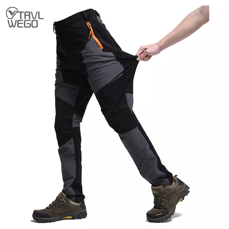 TRVLWEGO Men Summer Hiking Pants Wear-resistant Water Splash Prevention Quick Dry UV Proof Elastic Thin Camping Trousers