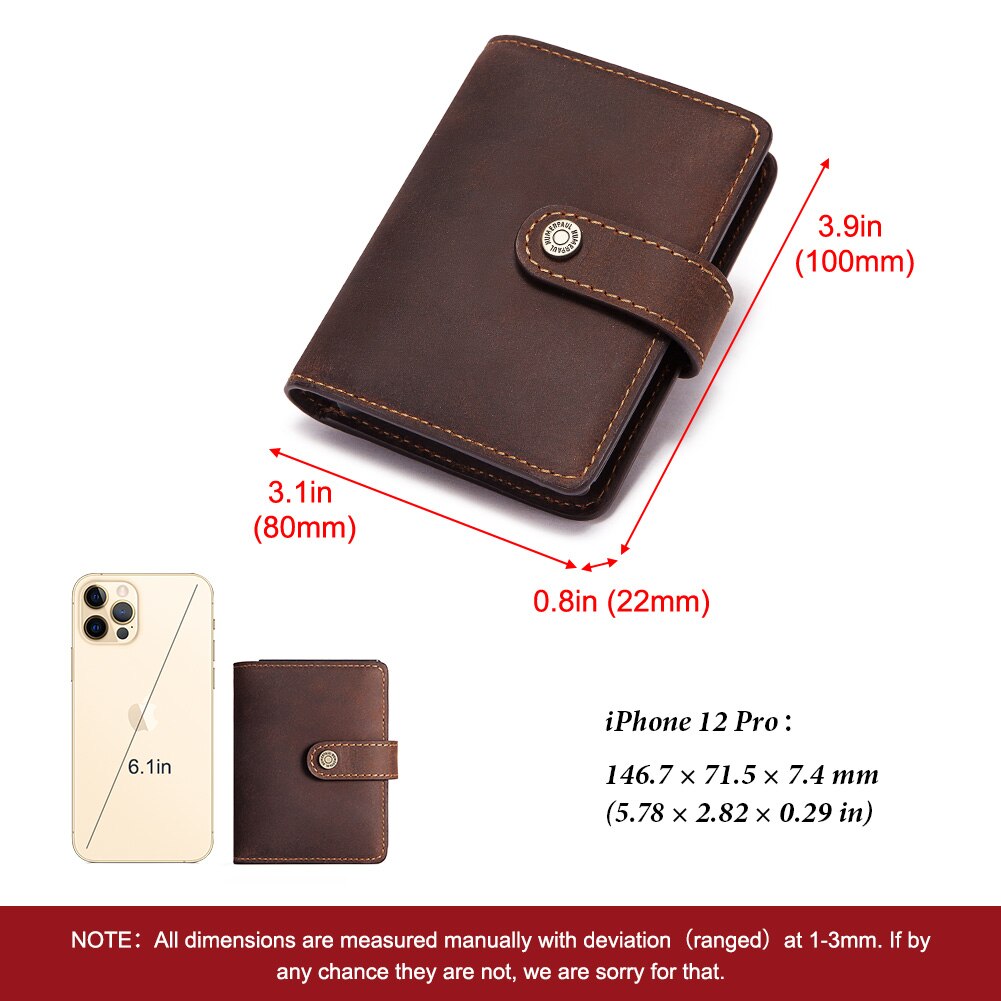 HUMERPAUL Crazy Horse Leather Mens Wallet with RFID Blocking Card Holder Mini Metal Pop Up Wallets Zipper Coin Pocket for Male