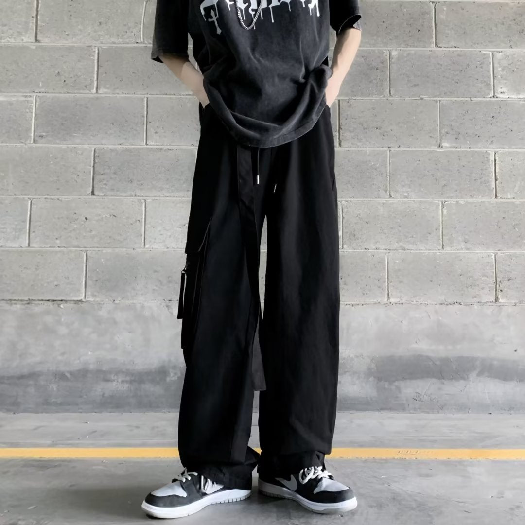 Autumn Casual Tooling Pants Men Cargo Pants Loose Drawstring Trousers Mens Pants Overalls Big Pocket Straight Joggers Homme