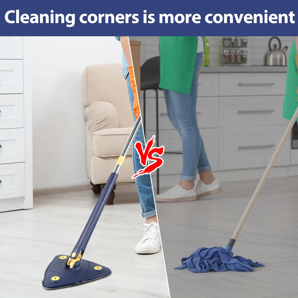Telescopic Triangle Mop 360° Rotatable Self-wringing Triangle Extended Adjustable Mop Floor Squeeze Free Hand Washing Lazy Tool