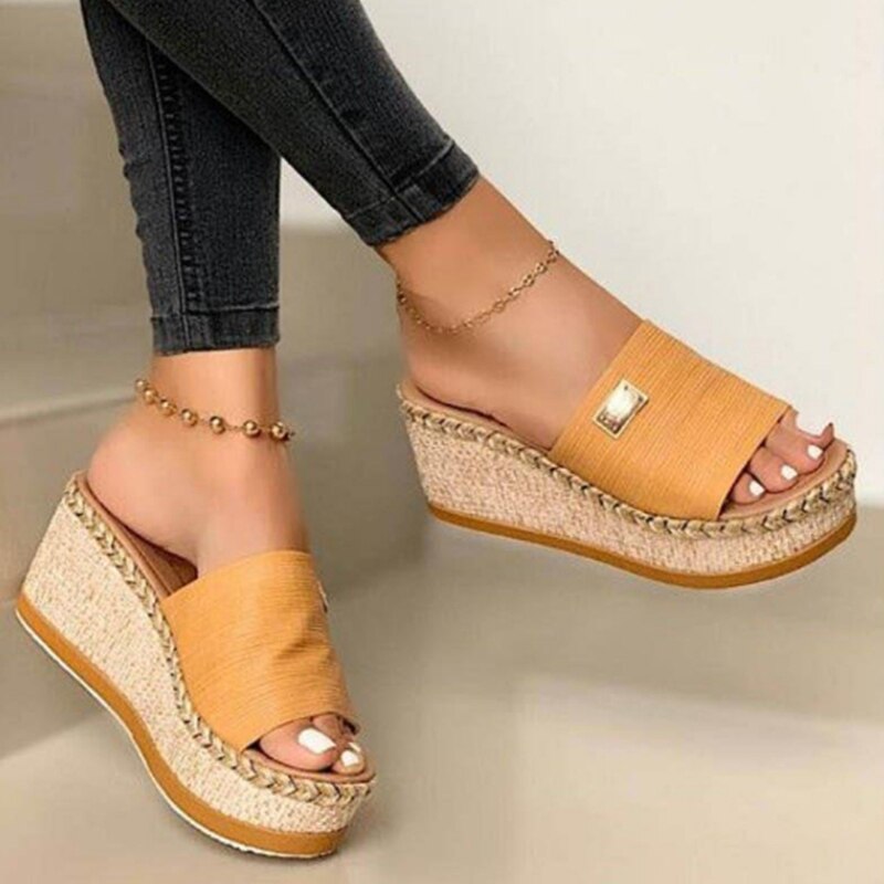 Women Wedges Slippers 2020 Ladies Hemp High Heels Platform Summer Women&#39;s Casual Woman Fashion Denim Female Peep Toe Beach Shoes