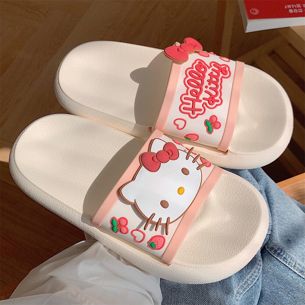 Simple Hello Kitty Anime Cartoon Pink Songgao Sandals Slippers Wedge Heel Clip Feet Thick Bottom Non-Slip Slippers Kids Gifts