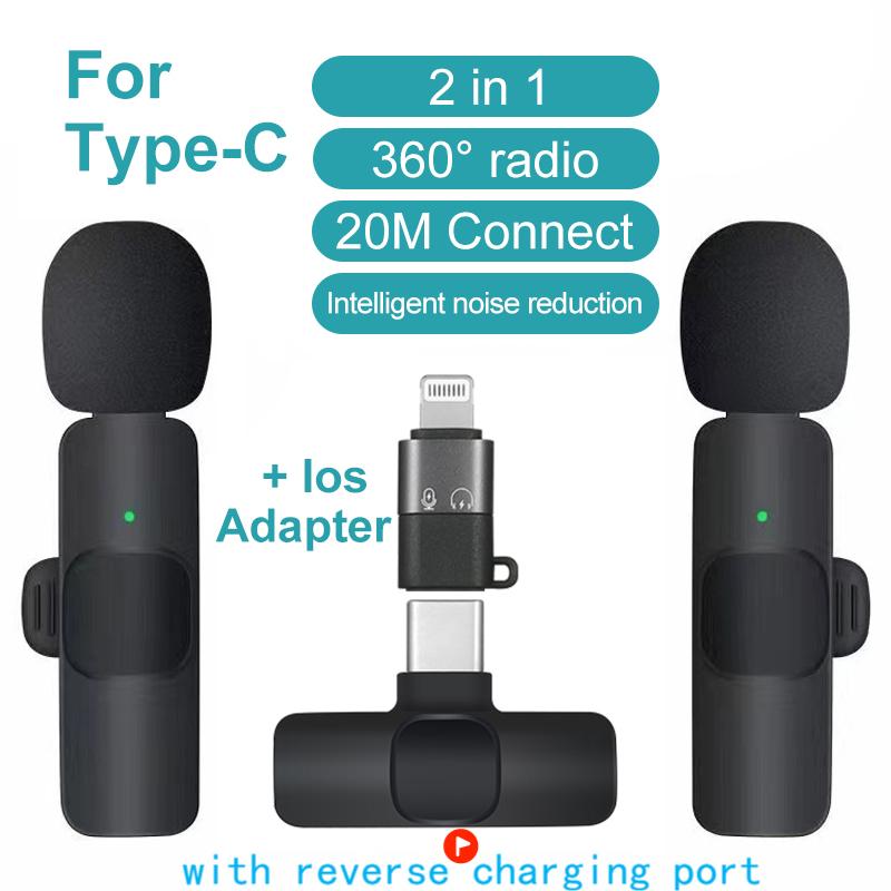 2.4G Wireless Lavalier Microphone Short Video Shooting Live Microphone Portable Audio Video Recording Mini Mic for IOS Android