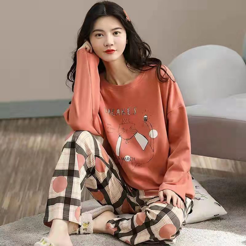 Pure Cotton Pajamas Women's Spring and Autumn Models Long-sleeved Home Service Women's Simple Loose Casual Suit Large Size 5XL