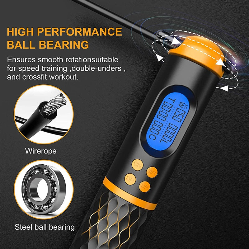 Smart Jump Rope Fitness Skipping Rope Cordless Weight Lap Time Calorie Record Adjustable Digital Counting Home Gym Men Women Kid