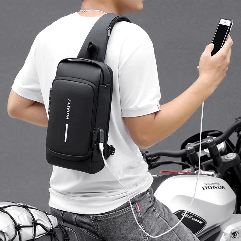 Men Multifunction Anti Theft USB Shoulder Bag Man Crossbody Cross Body Travel Sling Chest Bags Pack Messenger Pack