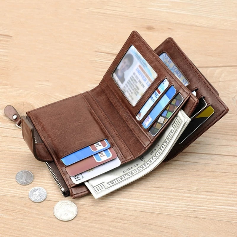 2021 Fashion Men's Coin Purse Wallet RFID Blocking Man Leather Wallet Zipper Business Card Holder ID Money Bag Wallet Male