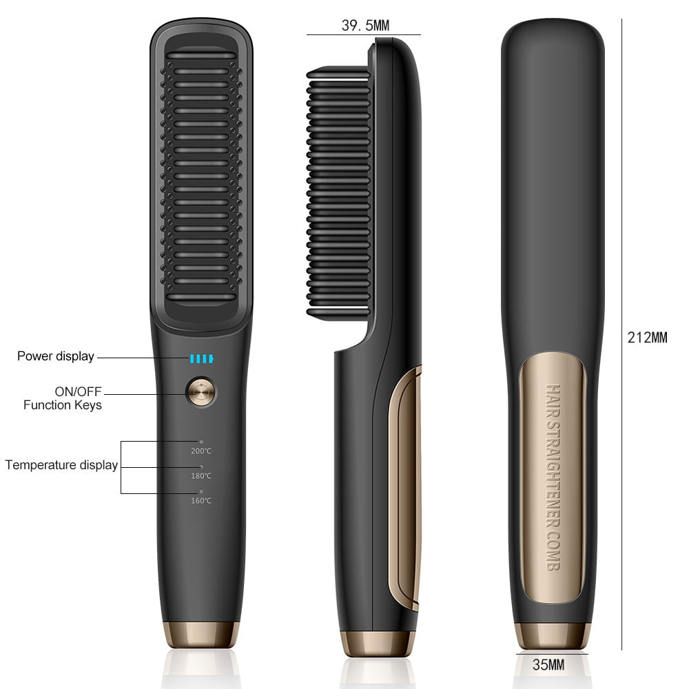 New Wireless Hair Straightener Brush Portable Rechargeable Cordless Beard and Hair Straightening Comb For Women Men Anti-Scald