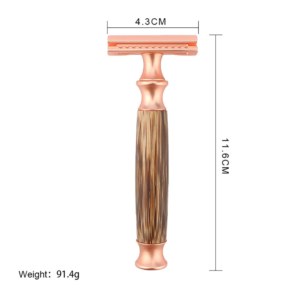 Old-fashioned Manual Control Razor Safety Fits All Double Edge Contains 5 Blades Eco Friendly Shaving Made Of Bamboo&amp;Zinc Alloy