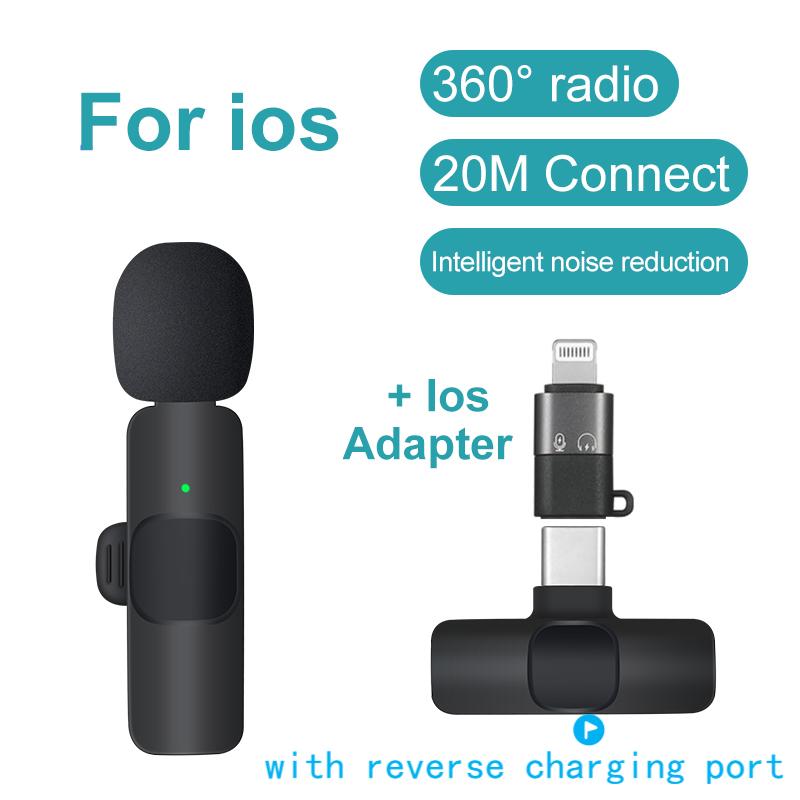 2.4G Wireless Lavalier Microphone Short Video Shooting Live Microphone Portable Audio Video Recording Mini Mic for IOS Android