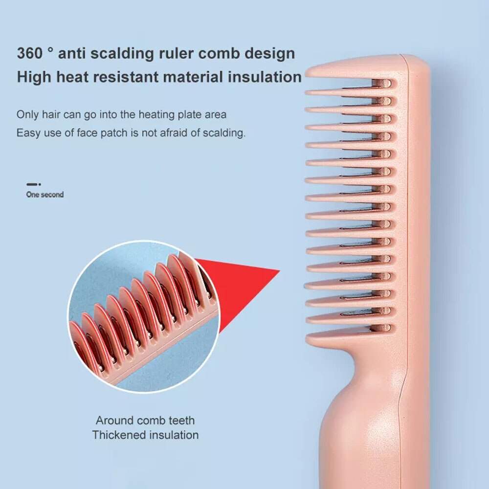 Wireless Hair Straightener Brush for Beard Straight Comb for Women and Men 18W Mini Magic Portable Cordless USB Charging Stylers