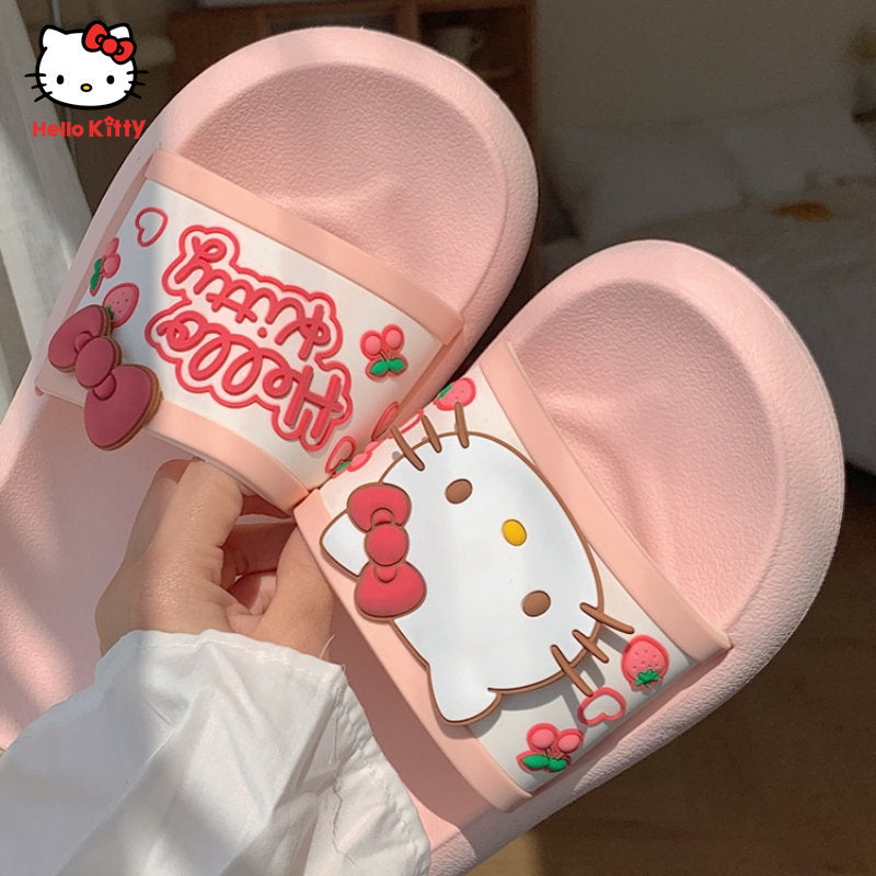 Simple Hello Kitty Anime Cartoon Pink Songgao Sandals Slippers Wedge Heel Clip Feet Thick Bottom Non-Slip Slippers Kids Gifts