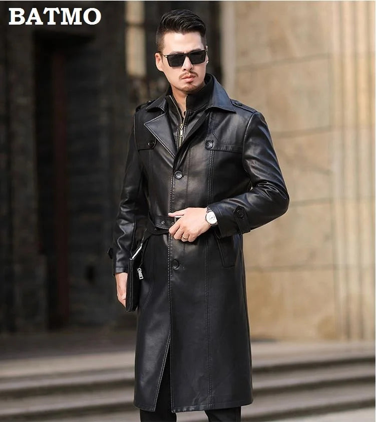 2023 new arrival autumn&winter real Leather thicked trench coat men,Leather jacket men,Long Overcoat plus-size S-5XL