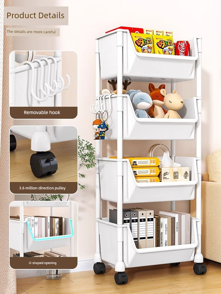 For Home Floor Bookshelf Movable Kitchen Toys Trolley