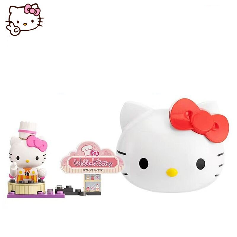 Cute Kawaii Hello Kitty Professional Surprise Cat Head Assembled Building Block Scene Doll Hand Puppet Toy Christmas Gifts