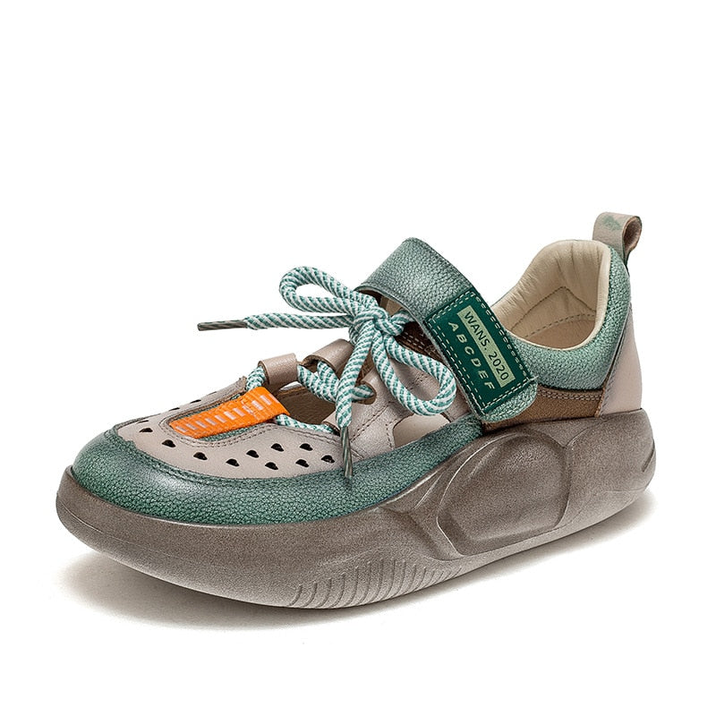 GKTINOO  Hook & Loop  Shoes Women Sneakers Genuine Leather Mixed Colors 2023 New Handmade Comfortable Retro Platform Sneakers