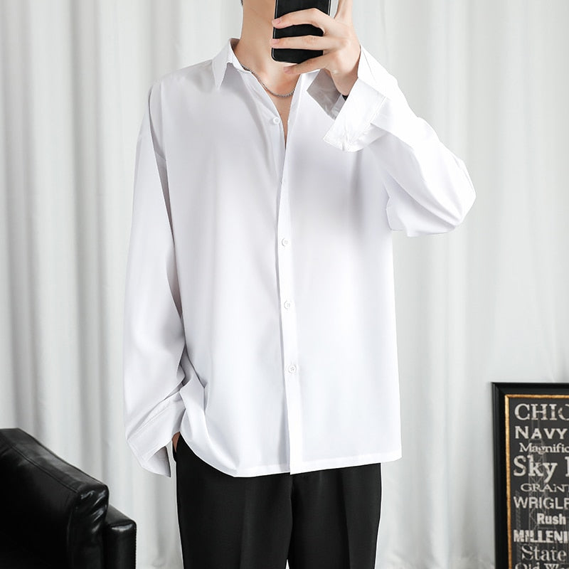 Solid Shirt Men Black Long sleeved Shirts Men Korean Comfortable Blouses Casual Loose Classic Single Breasted Shirt