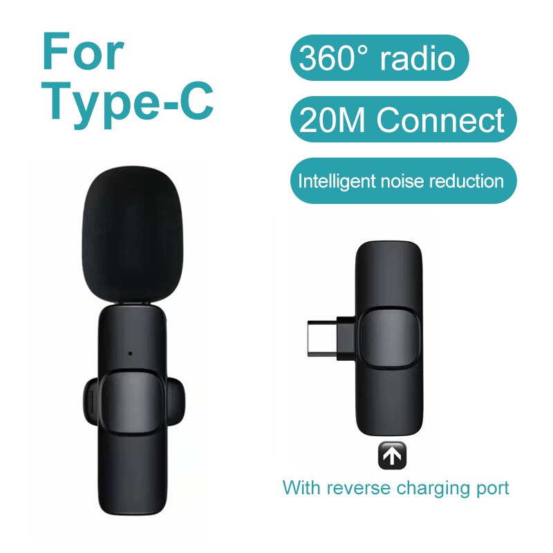 2.4G Wireless Lavalier Microphone Short Video Shooting Live Microphone Portable Audio Video Recording Mini Mic for IOS Android