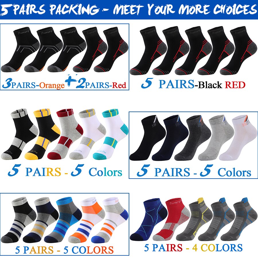 5 Pairs/Lot Mens Running Socks Casual Outdoor Sports Cotton Orange Red Stripes Compression Black 15 Styles Travel Hot Sale 2023