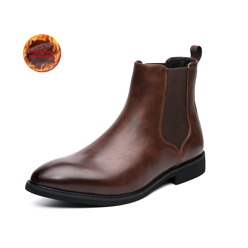 2023 Brand Leather Men Chelsea Boots Designer Italy Dress Boots Men Fashion Casual Warm Plush Business Ankle Boots Big Size 48