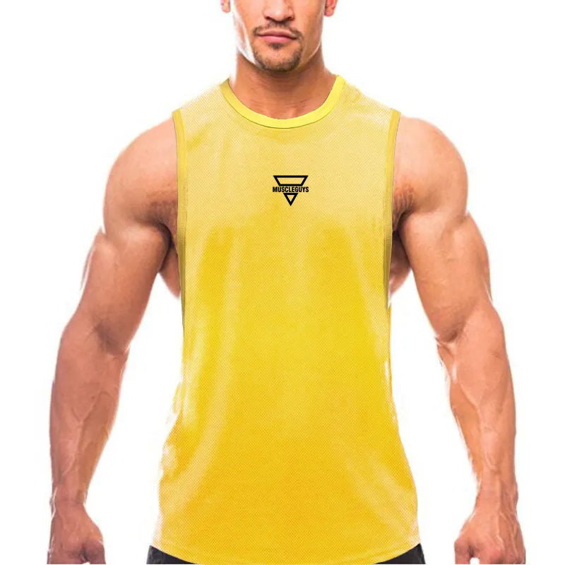 Mens Gym Tank Top Mesh Fitness Bodybuilding Stringer Singles Outdoor Quick Dry Training Vest muscle shirt Summer sleeveless tees