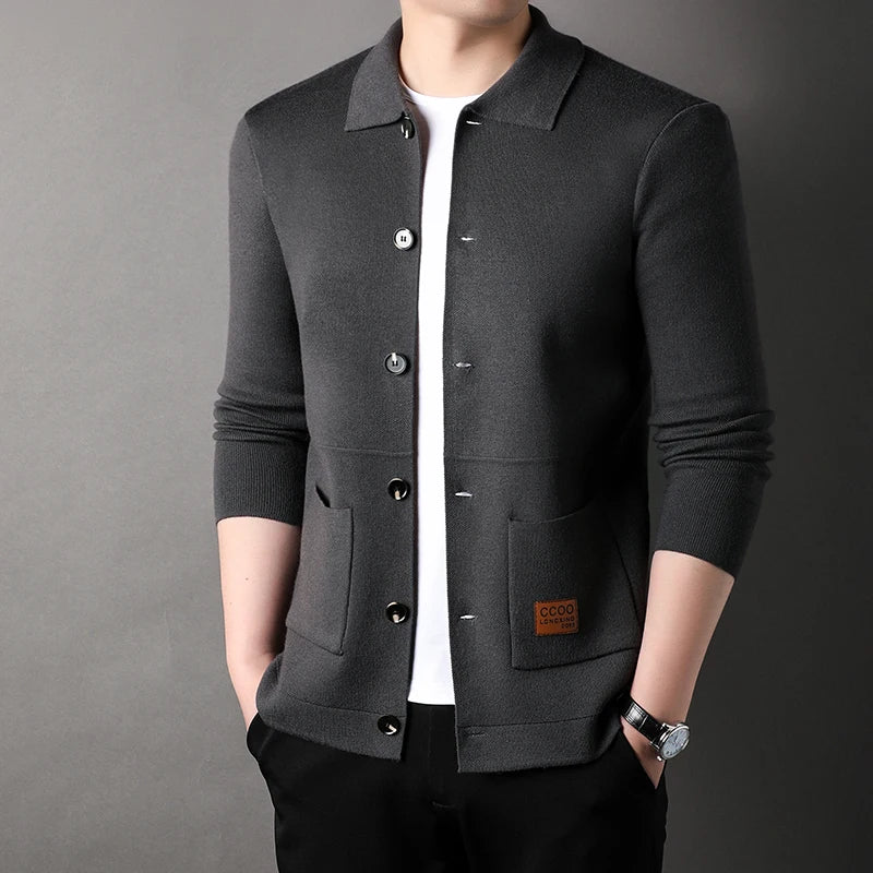 Single Breasted 2023 New Men's Thickened Cardigan Pocket Design Comfortable Lapel Casual Cardigan jacket