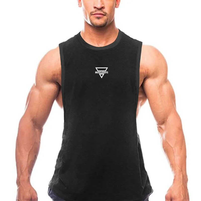 Mens Gym Tank Top Mesh Fitness Bodybuilding Stringer Singles Outdoor Quick Dry Training Vest muscle shirt Summer sleeveless tees