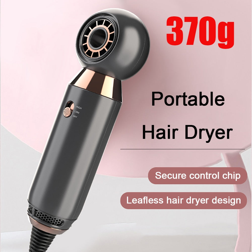 800W Portable Leafless Hair Dryer Strong Wind 370g Mini Lightweight Travel Blower Household 2 Gears Fast Blow Dry Styling Tools