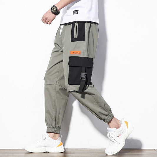 2023 Hip Hop Men Multi-pocket Elastic Waist Design Harem Pant Street Punk Hip Hop Casual Trousers Joggers Male Cargo Pants ABZ51