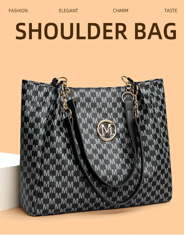 Women's New Commuter Tote Bag Trendy Fashionable Single Shoulder Large Capacity Simple Vintage Print