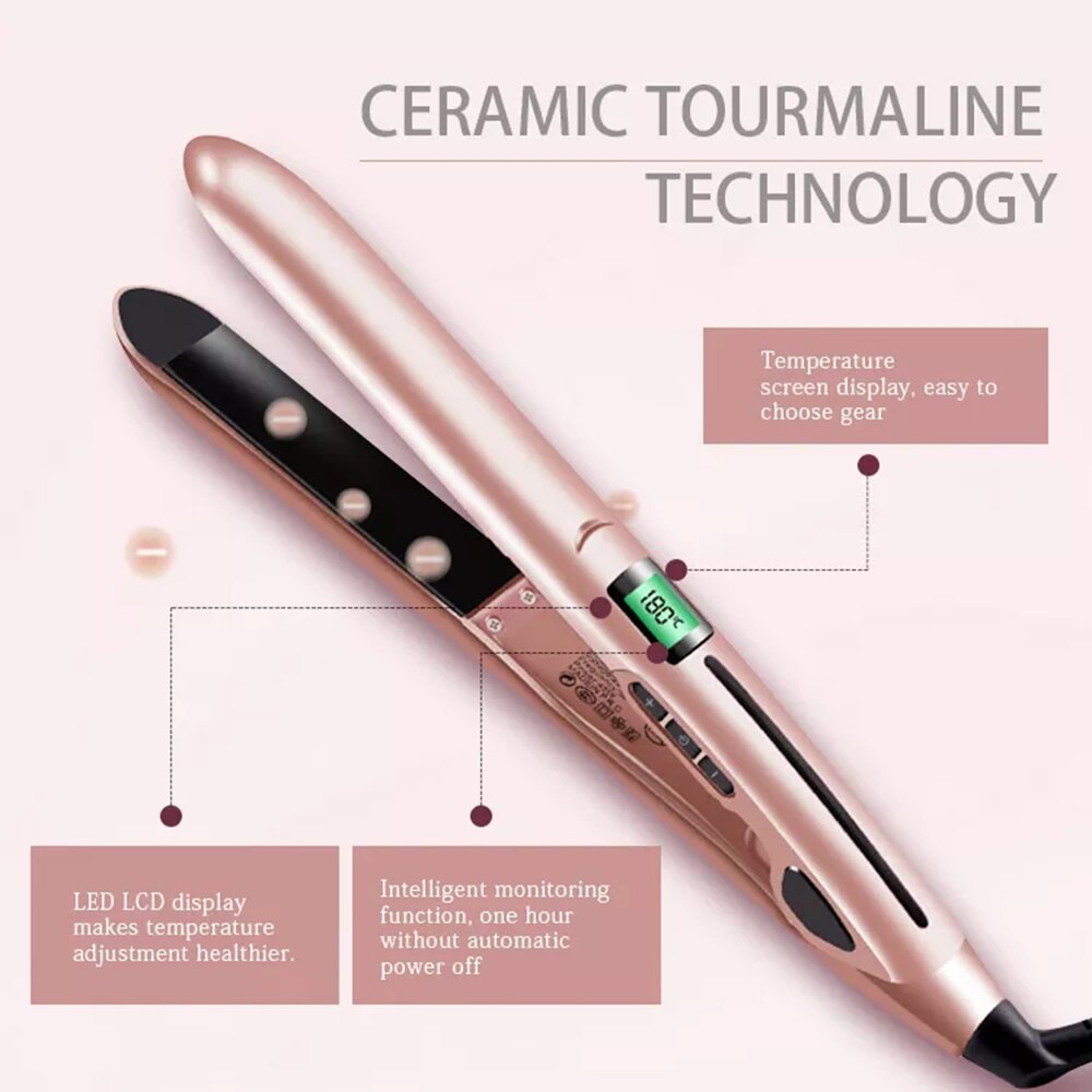 2 in1 Professional Hair Straightener Curling Iron PTC Heating Flat Iron Tourmaline Ceramic with Digital LCD Display Styling Tool