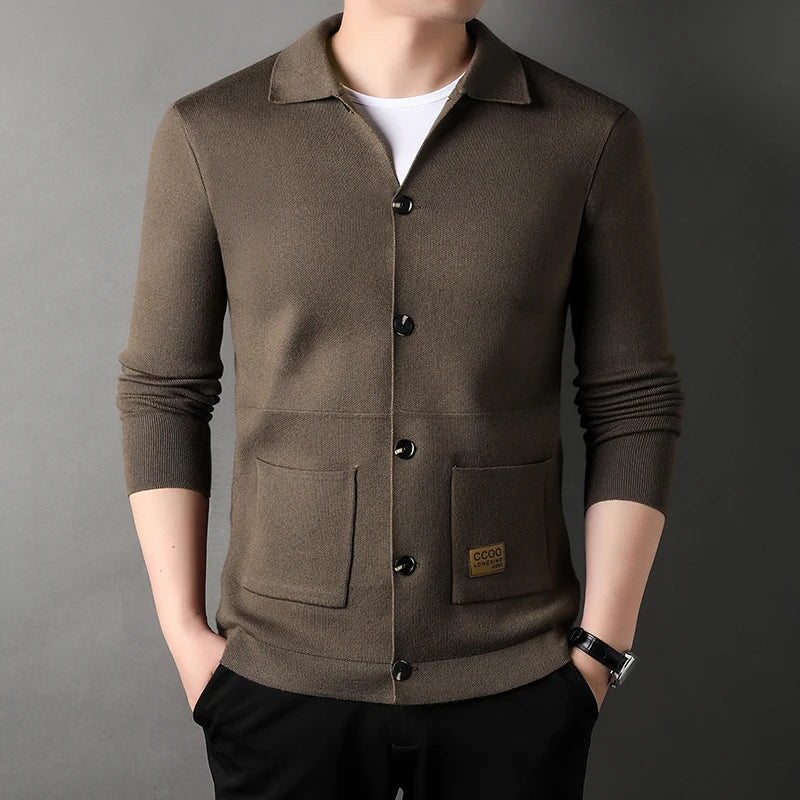 Single Breasted 2023 New Men's Thickened Cardigan Pocket Design Comfortable Lapel Casual Cardigan jacket