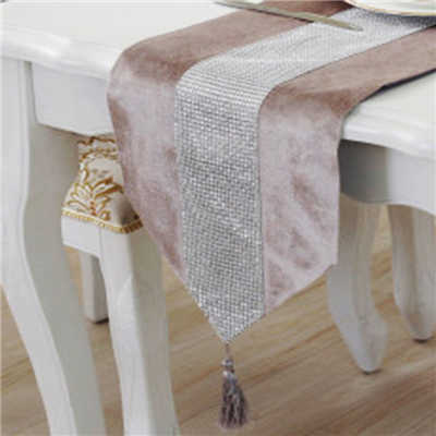 Diamante Table Runner With Tassel Silk Like Fabric Rhinestone Crystal Table Cloth Cover Dinning Tablecloth Placemat Home Decors