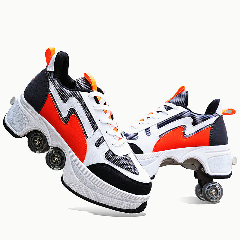 New Four-double Wheel Men's And Women's Children's Multi-color Pulley Shoes